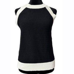 Ann Taylor Factory Black Cream Sleeveless Knit Sweater Tank  Top Medium NEW